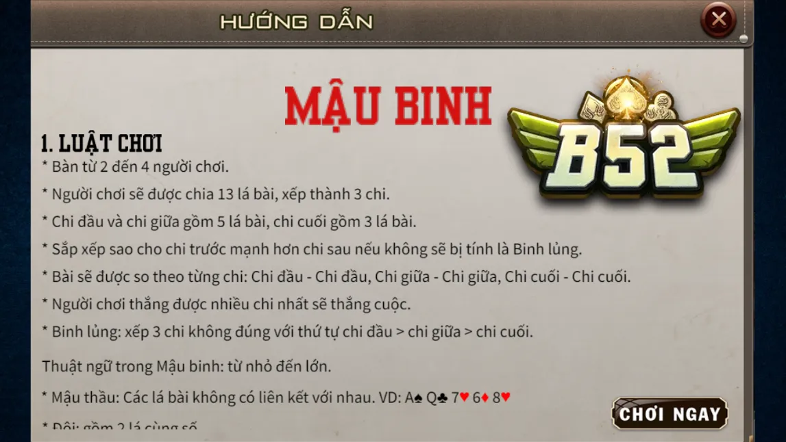 Luật chơi mậu binh B52 Club Luật chơi mậu binh B52 Club